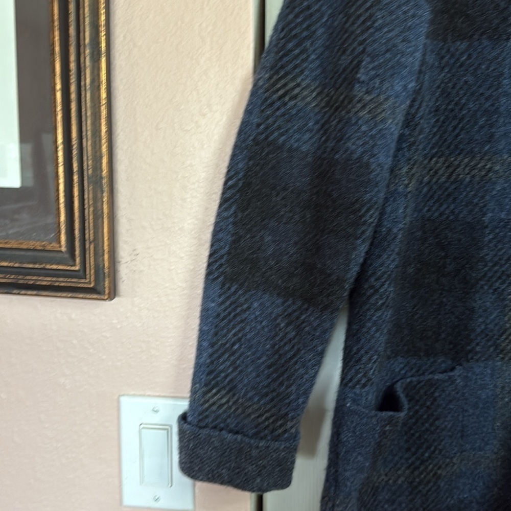 J. Jill Dark Blue Plaid Cardigan Size M Tall - Picture 4 of 9